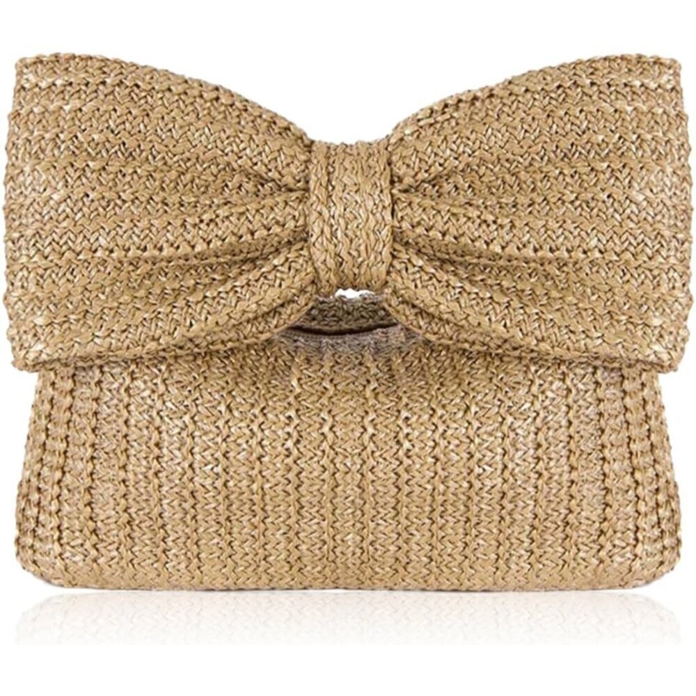 ❤️Straw Clutch Purse For Women Fashion Woven Bow Purse Summer Beach Purse Clutch